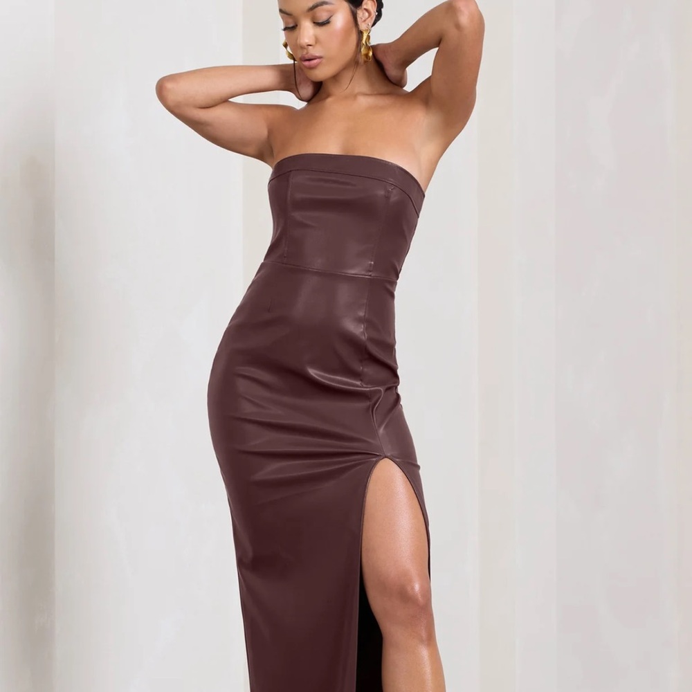 Red Strapless Bodycon Dress with Slit